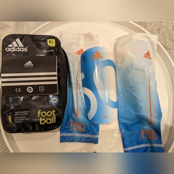 adidas soccer Shin Pads F50 Pro Lite  adult  XL 6'2" -6'5"  White/Blue - Picture 5 of 11
